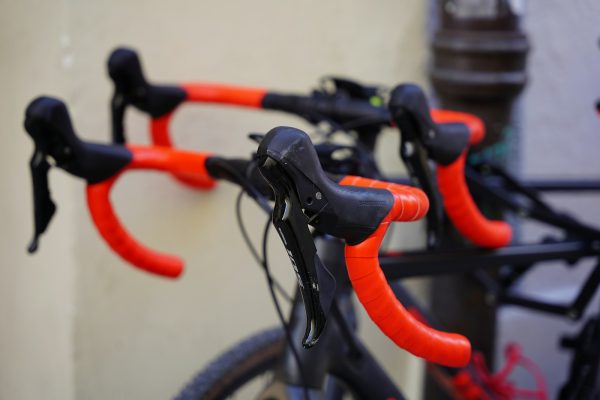 a close up of two bikes parked next to each other